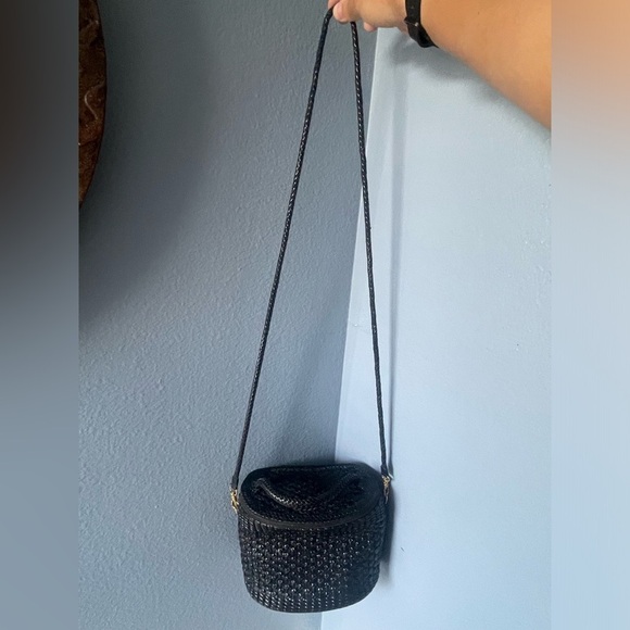 Vintage🖤woven leather bag top handle basket bag black shoulder bag crossbody - Picture 13 of 16